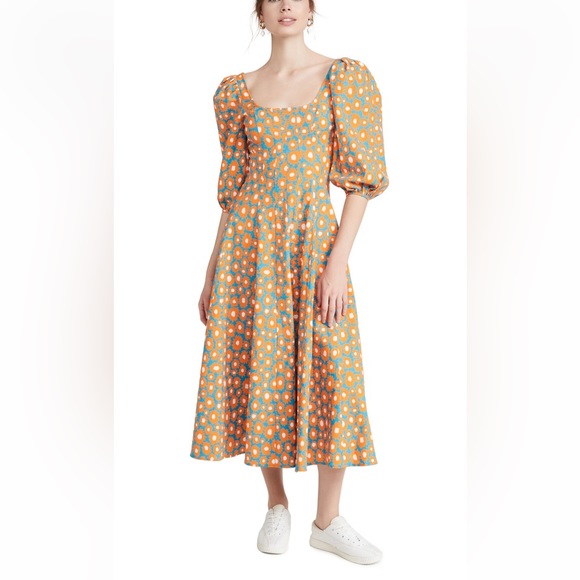 Staud Swells Dress, Blue Orange Daisy, Size 0, NWT - Picture 6 of 11